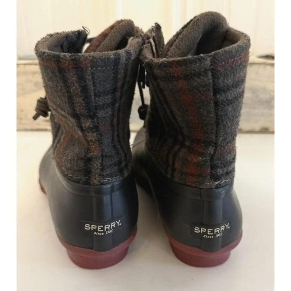 Sperry Duck Boots Womens Size‎ 9.5 Plaid Wool Saltwater Gray Waterproof STS95922